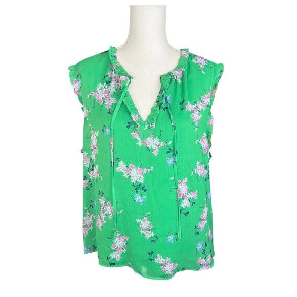 CeCe green floral blouse sleeveless with keyhole neckline professional casual - Picture 2 of 8